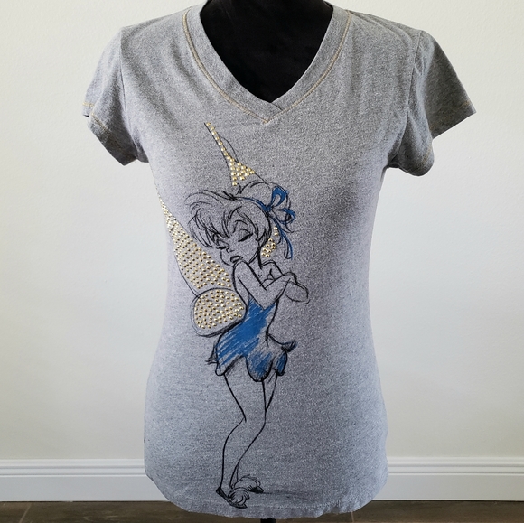 Disney Tops - B2G1 Disney Tinkerbell Gray Studded V-neck Tee
